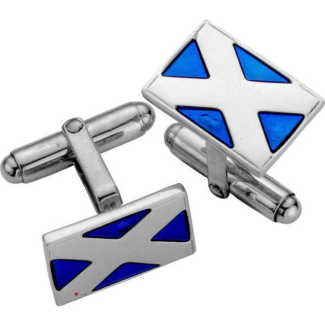 Cufflinks Sterling Silver Rectangular Blue Enamelled Scottish Saltire