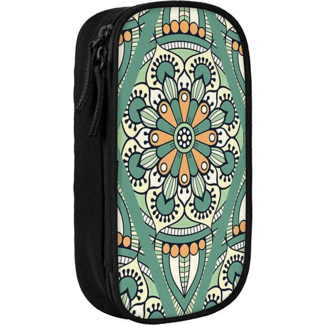 Pencil Case Ornament Beautiful Geometric Circle Element Pen Holder Box Pouch Bag with Double Zippers for School Office Work