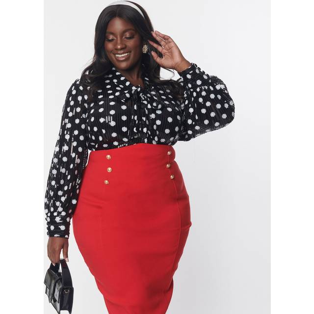 Unique Vintage Plus Size Black & White Sequin Dot Lena Blouse - 4X/22-24