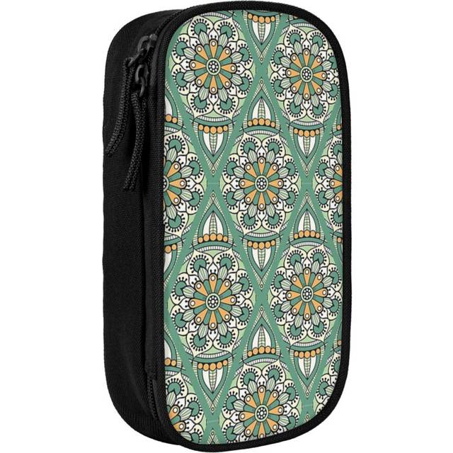 Pencil Case Ornament Beautiful Geometric Circle Element Pen Holder Box Pouch Bag with Double Zippers for School Office Work