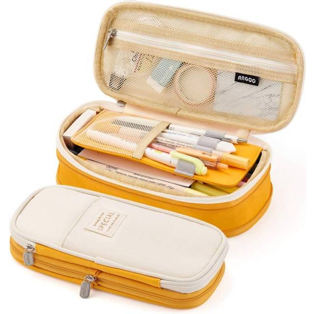 Big Capacity Pencil Pen Case Office College School Large Storage High Bag Pouch Holder Box Organizer Yellow Orange