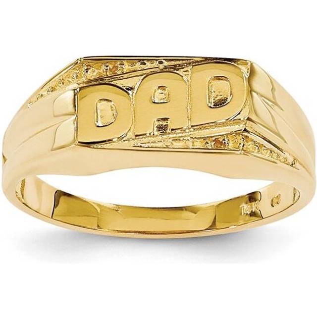 14K Yellow Gold Polished Etched Edges Diamond Dad Ring Mounting - Size 10