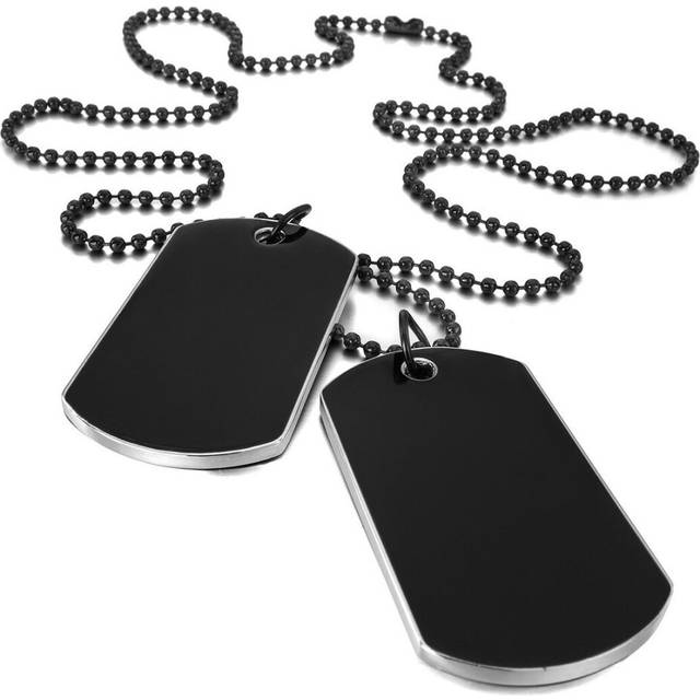 2 PCS Alloy Pendant Necklace Pendant Black Style Name Double Dog Tag plate Biker Chain Necklace 27 Inch Man