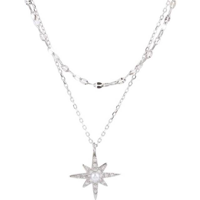 Silver plating Necklace Double Layer Star and Moon Pendant Necklaces Gift for Valentine's Day
