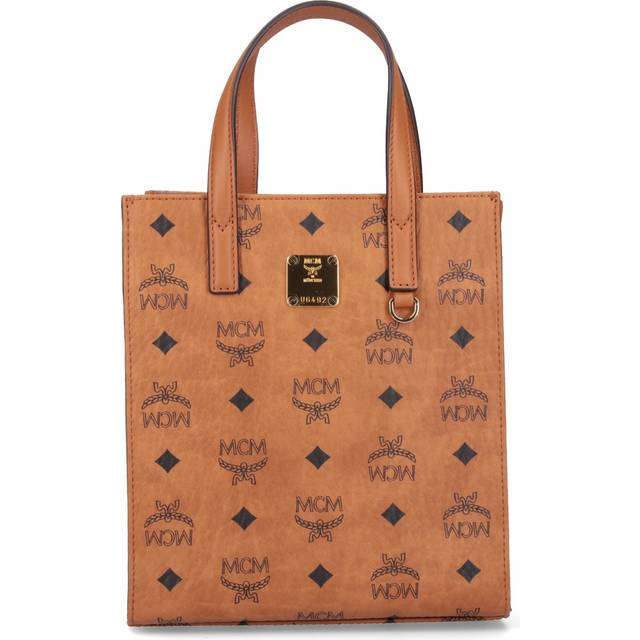 MCM Mini Aren Tote Bag In Visetos Cognac - Brown (Size 4.3 x 12.6 x 15.7 inches)