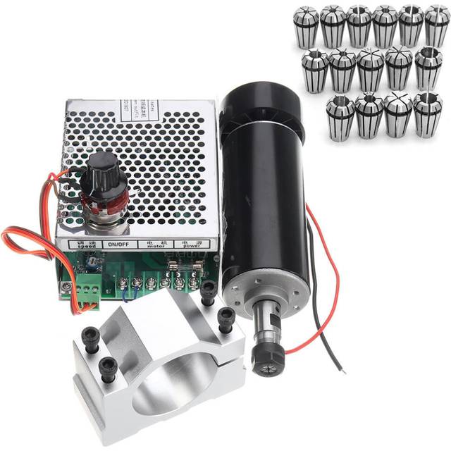 500W Spindle Motor with 52mm Clamp and Speed Governor + 15pcs ER11 1-7mm Spring Collet Set