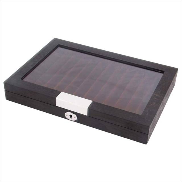 12 Slots Wood Pen Display Box Deluxe Case with Key Transparent Window Fountain Storage Showcase Organizer-Collection