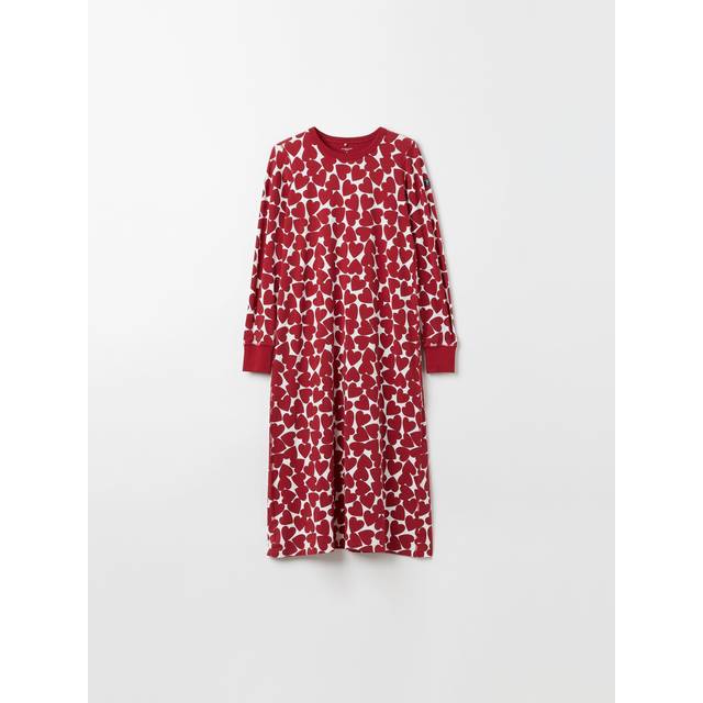 Heart Print Adult Nightdress - Red - S x S