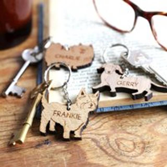 Personalised Wooden Dog Keyring - natural/brown - one size
