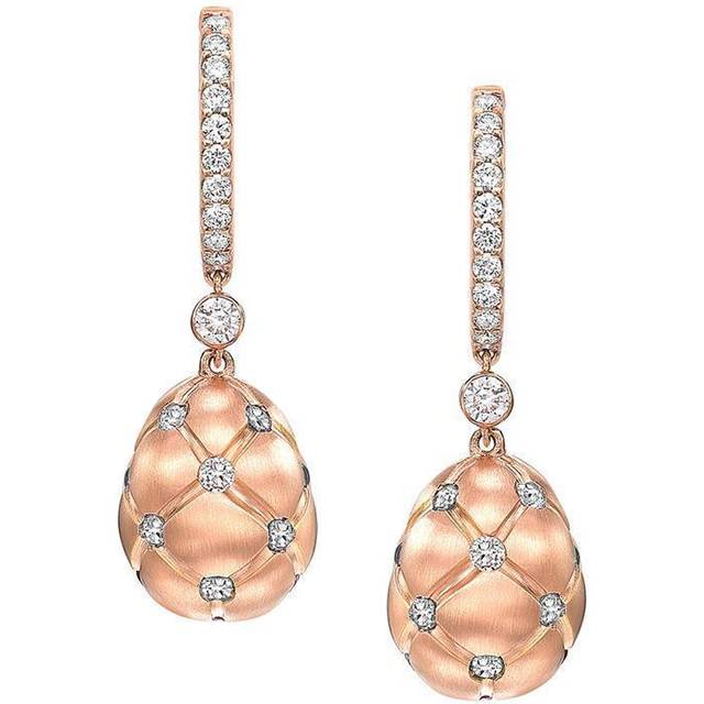 Faberge Treillage 18ct Rose Gold Diamond Matt Drop Earrings - Rose Gold