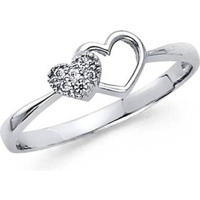 DM0769RG-sz7 Size 7 14K White Gold Cubic Zirconia Double Heart Ring for Womens