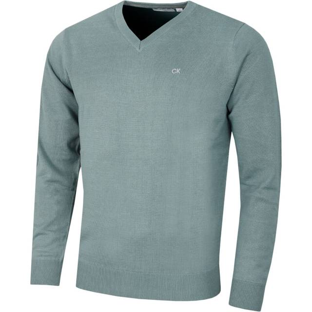 (XL, Sage) Calvin Klein Mens 2022 V-Neck Soft Cotton Easy Care Golf Sweater