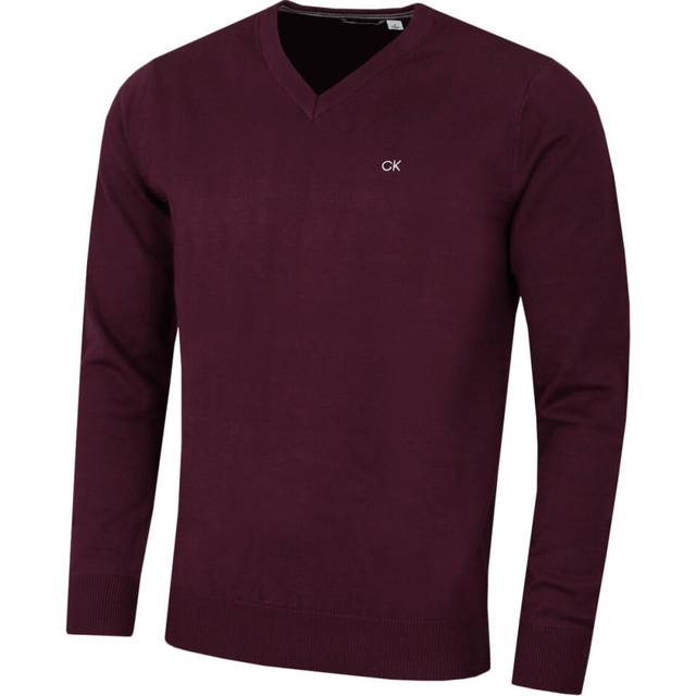 (XL, French Burgundy) Calvin Klein Mens 2022 V-Neck Soft Cotton Easy Care Golf Sweater