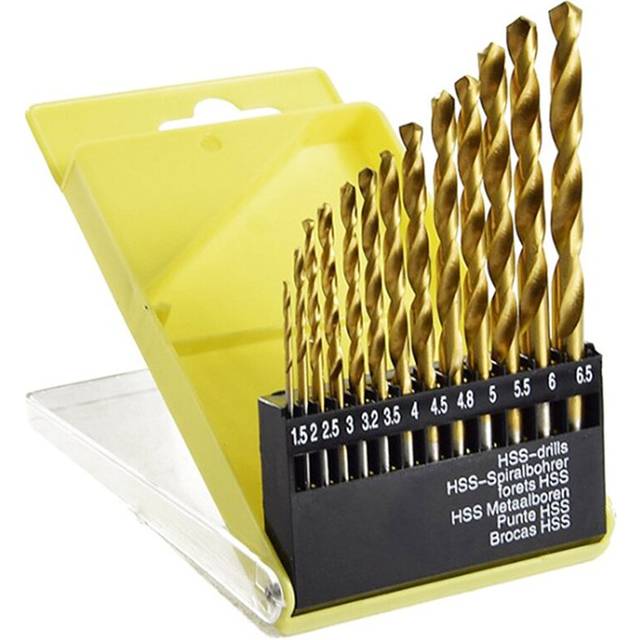 13Pc 1.5-6.5mm Round Twist Drill Bit Set Titanium Coated HSS Bit Woodworking Metal Tools