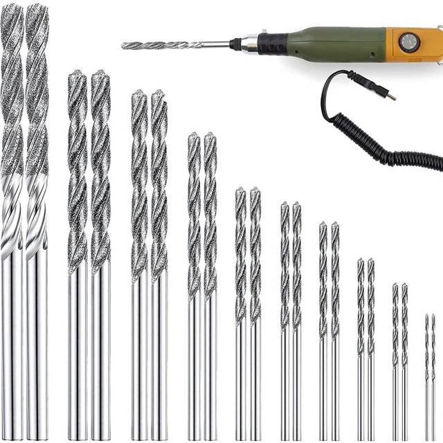 20 Pcs Diamond Drill Bits Set Twist Diamond Tip Drill Bit Heavy Duty Mini Diamond Drill Bit Set for Glass Tile Jewelry