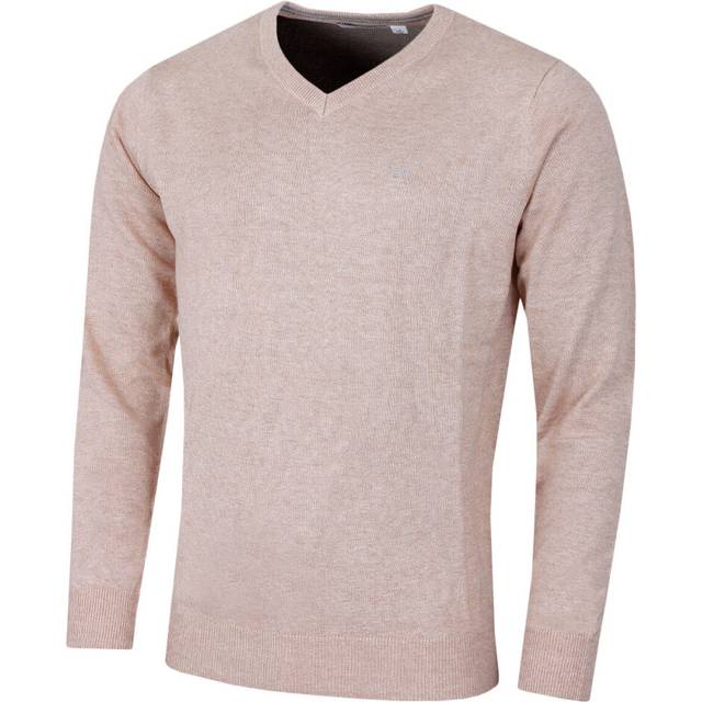 (M, Caramel Marl) Calvin Klein Mens 2022 V-Neck Soft Cotton Easy Care Golf Sweater