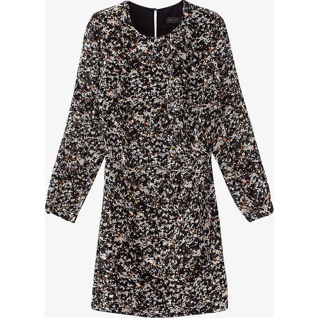 Ikks Womens Black Pure Edition Abstract-devor&#233; Velvet-textured Silk-blend Mini Dress 8 - BLACK