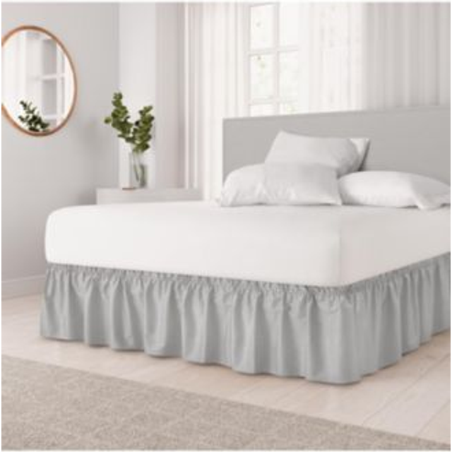 Wrap Around Dust Ruffle Bed Skirt - Light Grey - Made for Full Size Beds with 12 in. Drop - Easy Fit Elastic Strap - Pleated Bedskirt with Brushed Fab