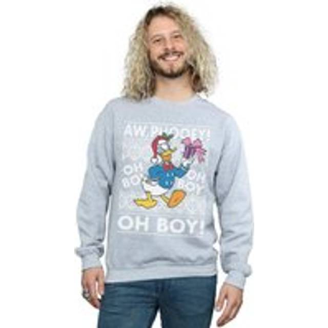 (L, Sports Grey) Disney Mens Donald Duck Christmas Fair Isle Sweatshirt