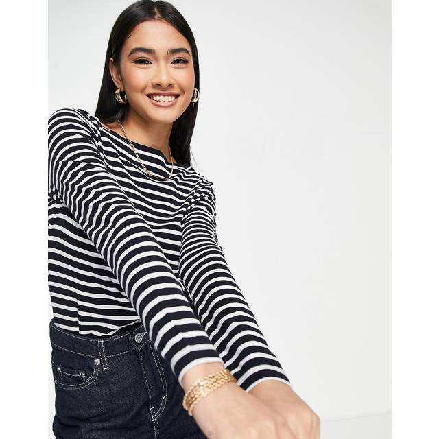 ASOS DESIGN – Marinblå långärmad t-shirt med randigt mönster-Flera