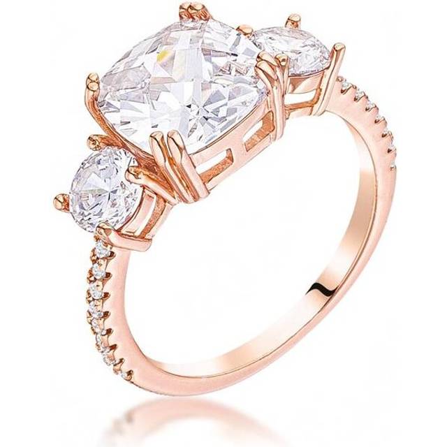 Rose Goldtone Cushion-Cut Cubic Zirconia 3-Stone Engagement Ring