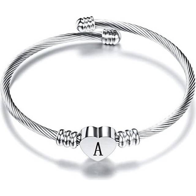 Initial Bracelet for Women Girls Alphabet 26 Letters Bracelet Heart Cable Charm Bracelets Gifts for He