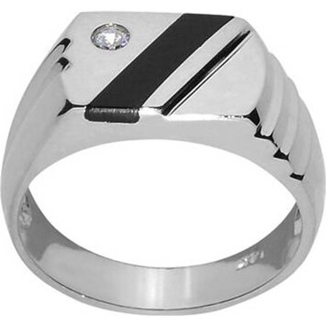 DM1509RG-s10 Size 10.5 14K White Gold Gents Onyx & Cubic Zirconia Ring