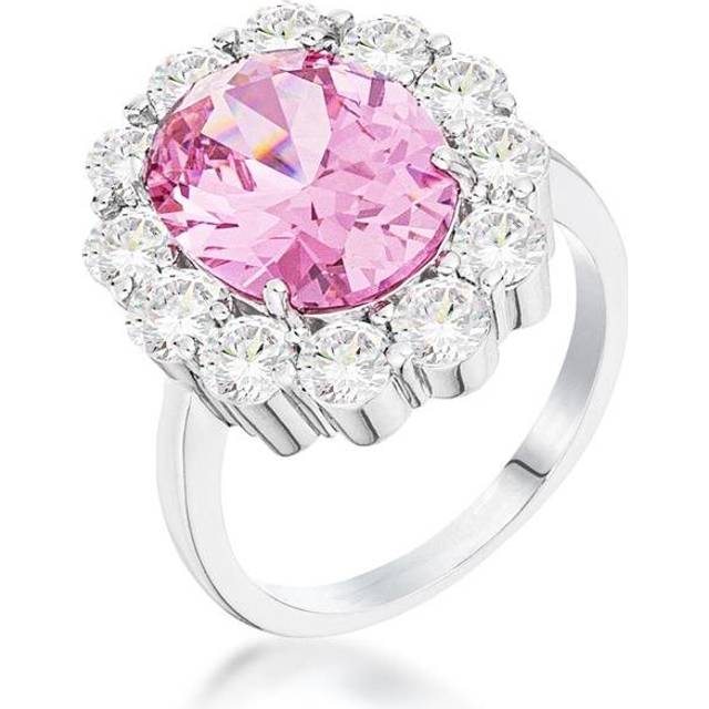 Silvertone Oval-Cut Pink Cubic Zirconia Large Halo Ring