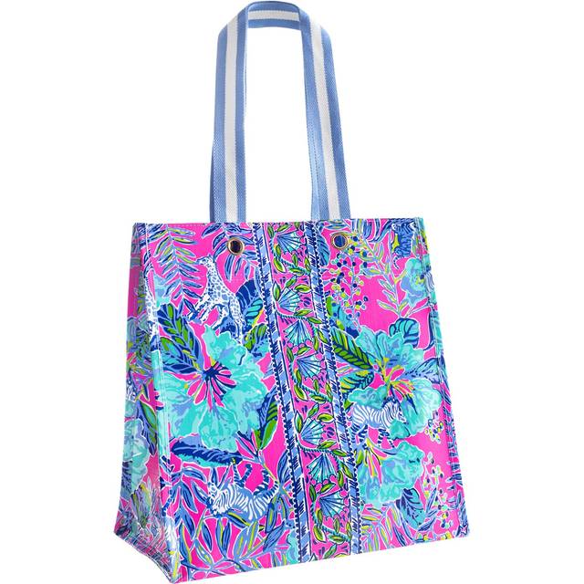 Lilly Pulitzer Market Shopper Bag  Reusable Grocery Tote  Shoulder Bag for Produce or Travel  Lil Earned Stripes