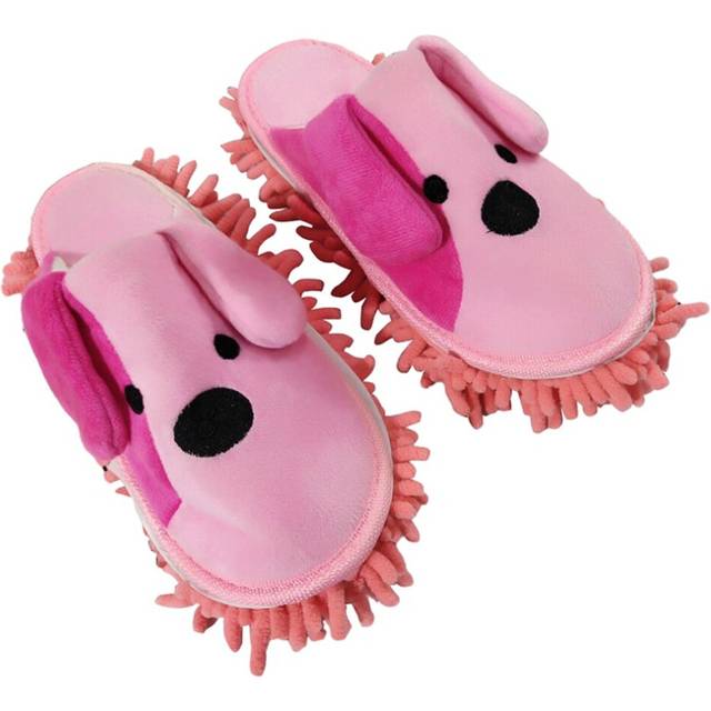 Cartoon Dog Mop Slippers Microfiber Clean Dusting Detachable Mopping Shoes for Office Home Room Pink