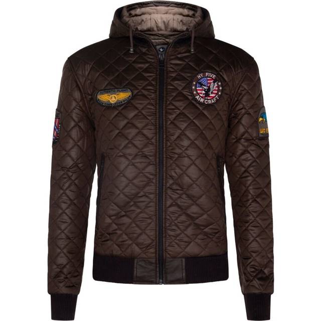 (M) Mens Casual Badged Quilted Hooded Bomber Jacket
