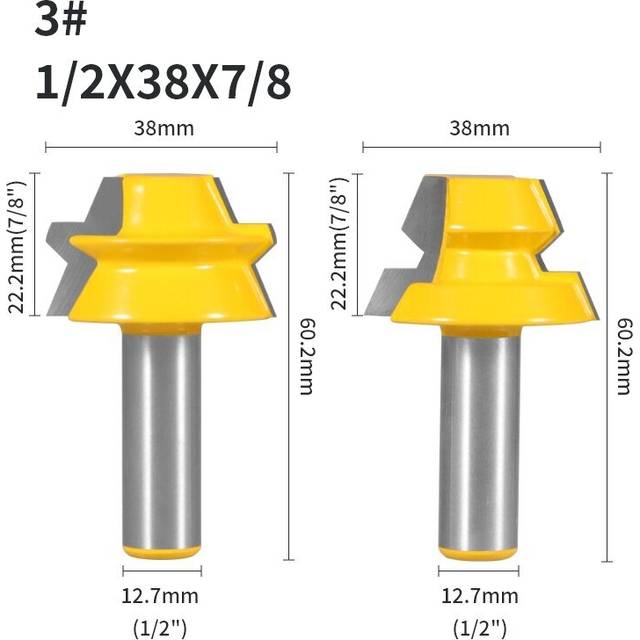 (12.7mm shank) 2pcs 8mm 12mm 1/2&quot; Shank Lock Miter Tenon Router Bits 22.5 Degree Glue Joinery Milling Cutter Set Woodworking Cutters