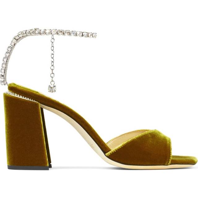 Jimmy Choo Green Saeda 85 Heeled Sandals - Citrine/Crystal - IT 38