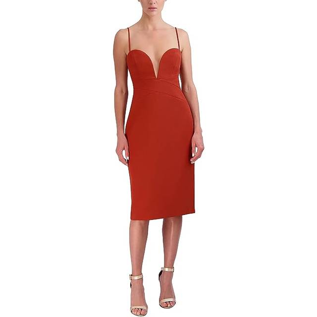 BCBGMAXAZRIA Womens Sweetheart Neck Strapless Midi Cocktail Dress  Red Ochre