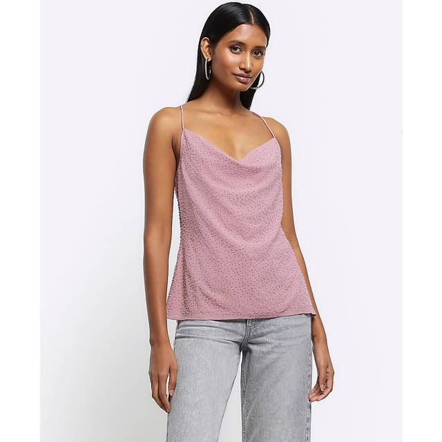 River Island Womens Pink Beaded Cowl Neck Cami Top - 8
