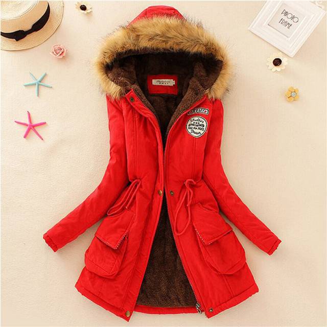 (Bright Red, 12) Women's Long Sleeve Cotton Coat Fake Lamb Wool