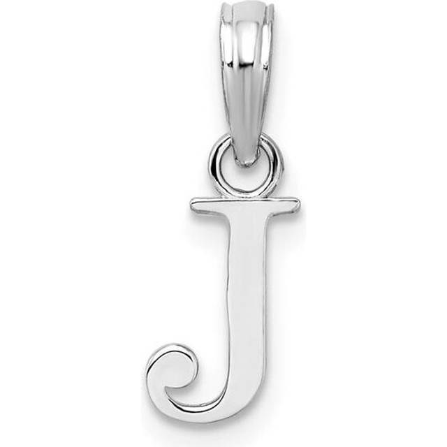 QC9792J Sterling Silver Polished Block Initial - J- Pendant  White