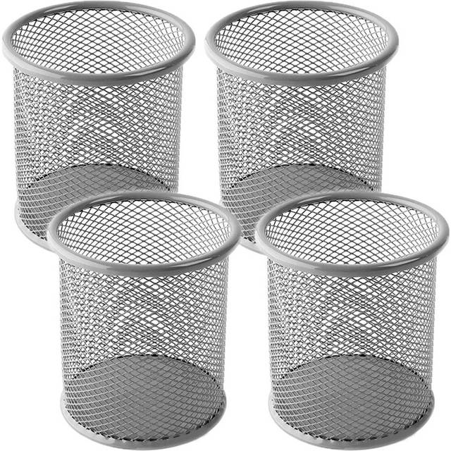 4 Packs Wire Mesh Pencil Holder Metal Pen Cup Desk Pen Organizer Case Pencil Jar Black for Office Home (Silver)