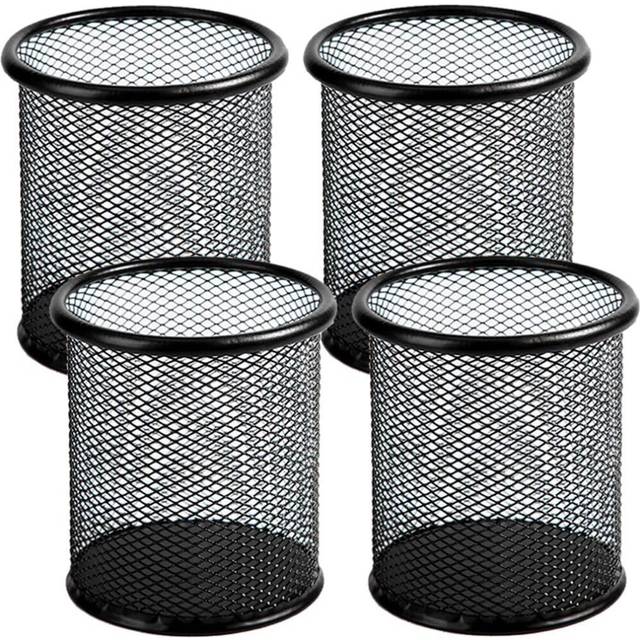 4 Packs Wire Mesh Pencil Holder Metal Pen Cup Desk Pen Organizer Case Pencil Jar Black for Office Home (Black)