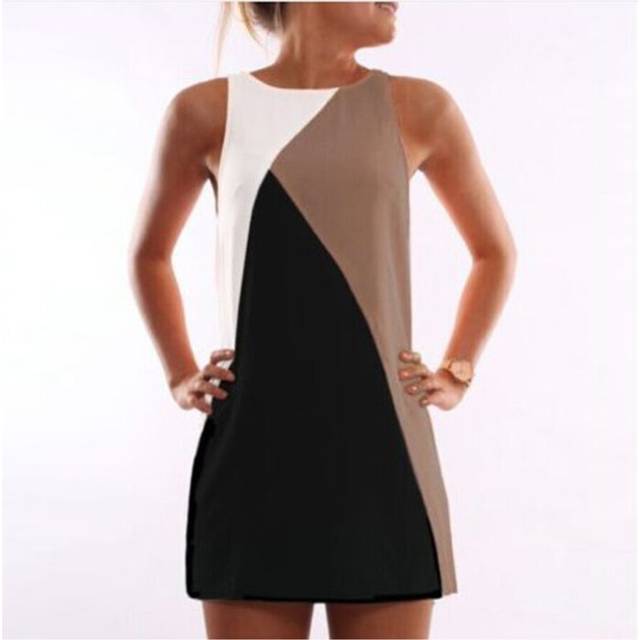 (khaki, L) geometric panel sleeveless dress
