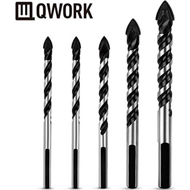 QWORK 5 Pcs Multi-Material Drill Bit Set for Tile,Concrete, Brick, Glass, Plastic and Wood, 6mm,8mm,10mm, 12mm,Tungsten Carbide Tip Best for Wall...