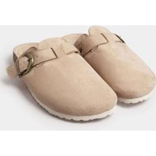 Beige Brown Faux Suede Clogs In Extra Wide eee Fit - 10EEE