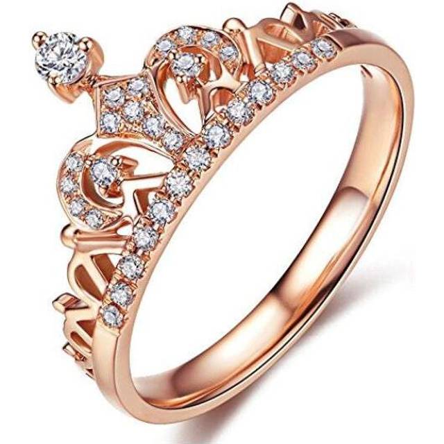 (8) Rings Clear Exquisite Princess Crown Tiara Design Tiny Cubic Zirconia Diamond Accented Fashion