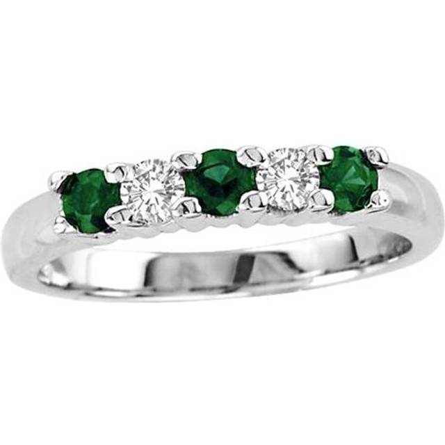 Louis Creations RL1544K-ED-4 0.20 CTW Five Stone Diamond & Emerald Band, 14K Gold - Size 4