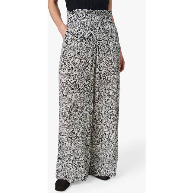 Soaked In Luxury Zaya Ditsy Floral Print Wide Leg Trousers, Black/White
