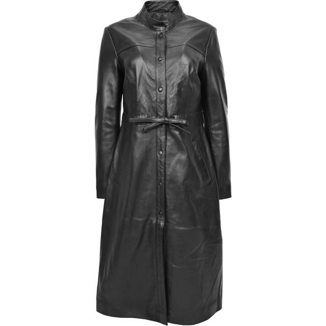 (10) Womens Real Leather Full Length Coat Trendy Slim Fit Trench Overcoat Gamora