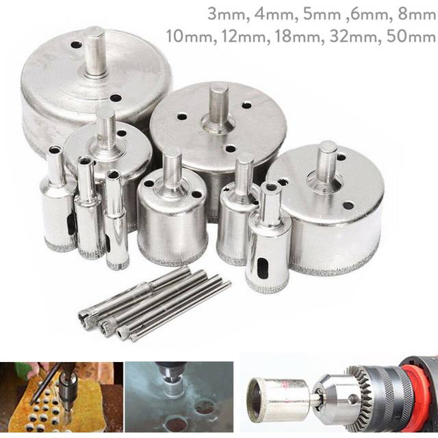 10Pcs Diamond Coated Core Hole Saw Drill Bit Set Tools Tile Marble Glass Ceramic
