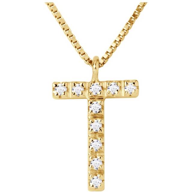 Diadema Womens - Necklace with Diamonds - T - Yellow Gold - White - One Size