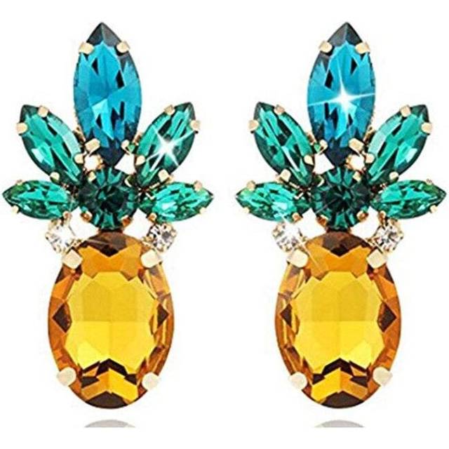 Veile Studios Pineapple Vibrant Colour Jewellery With Crystal Glass Beads Earrings - Green