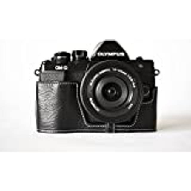 Genuine Real Leather Half Camera Case Bag Cover For Olympus Om-d Em10 Ii Black